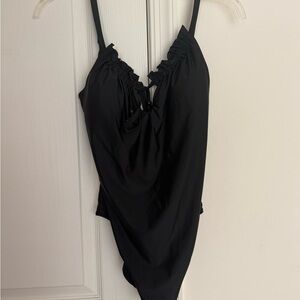 Aerie Black Ruffled One-Piece Swimsuit